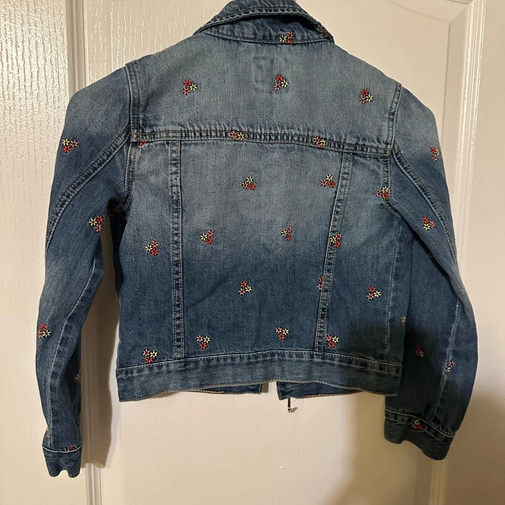 GAP Kids Light Blue Denim Jacket with Red Floral Accents